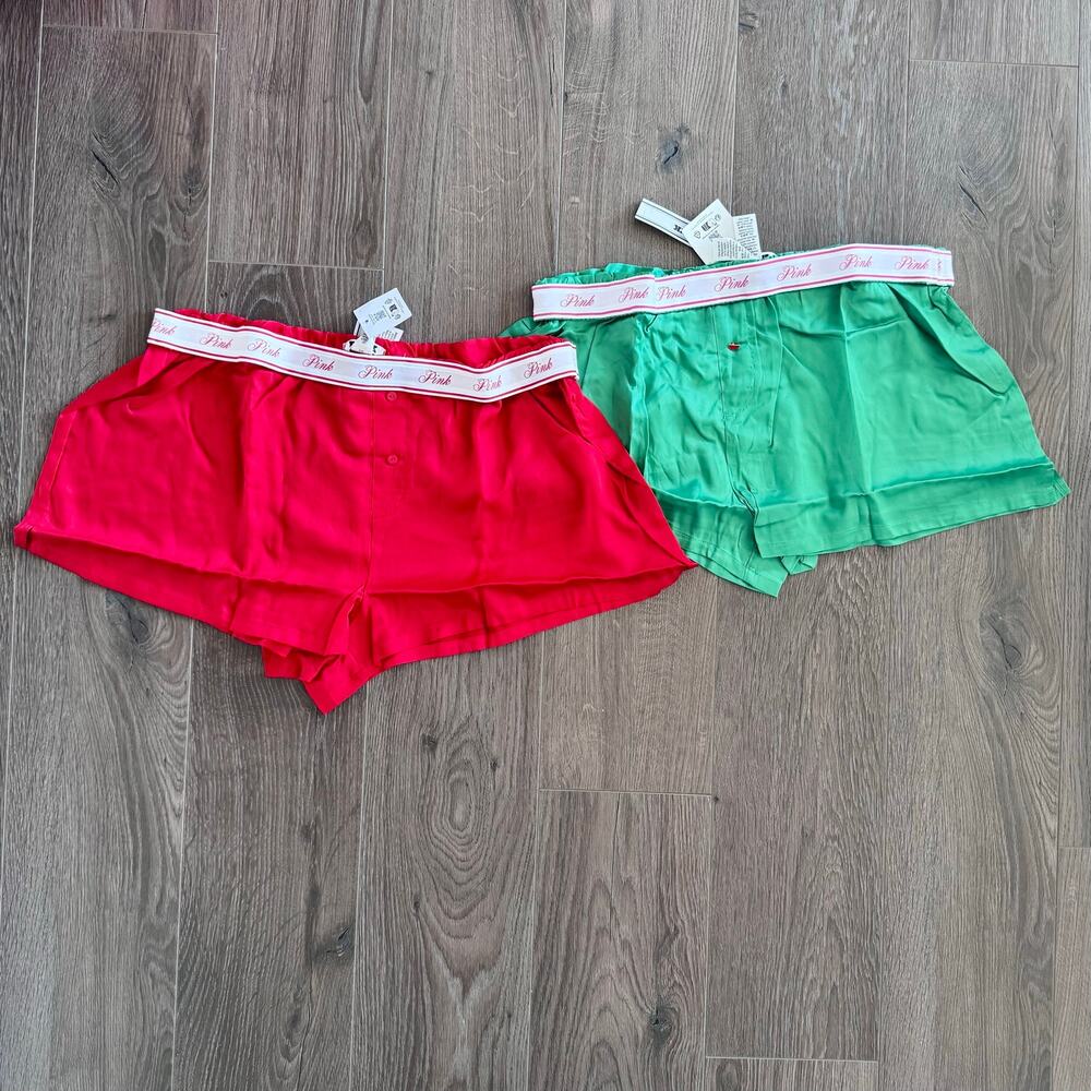PINK Victoria’s Secret Christmas Sleep Shorts Bundle Silky Tencel Holiday Large